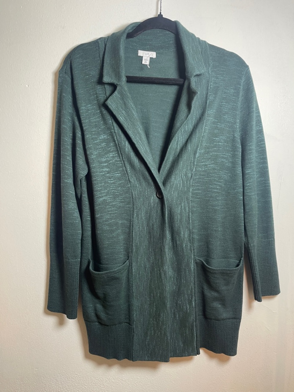 J. Jill Teal Green Open-Front Cardigan with Shawl Collar Size: MP
